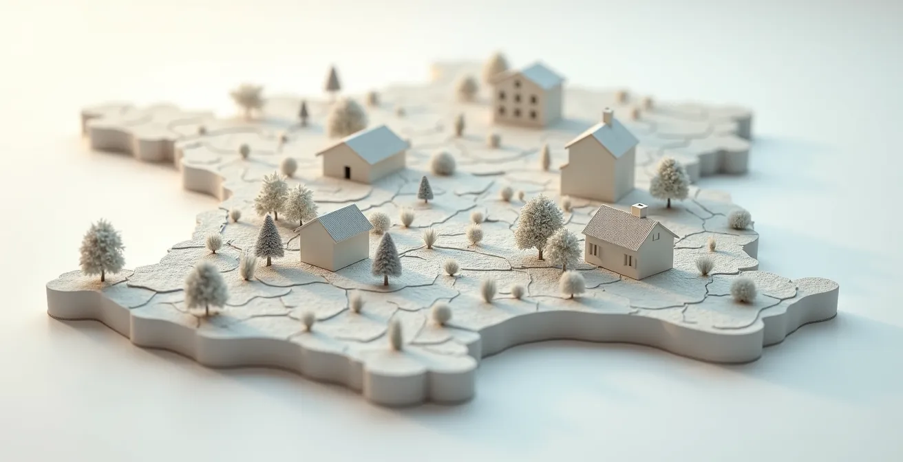 Vue aérienne stylisée montrant la répartition géographique des résidences seniors en Eure-et-Loir